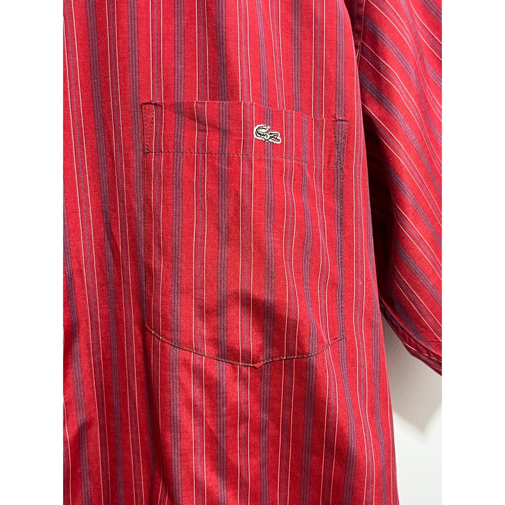 Vintage Chemise Lacoste Mens XXL Red Striped Short Sleeve Button Down Shirt - Picture 9 of 15